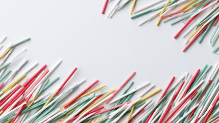 Colorful plastic sticks arranged in a frame on a white background