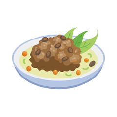 Plate of seasoned meat dish with garnish illustration