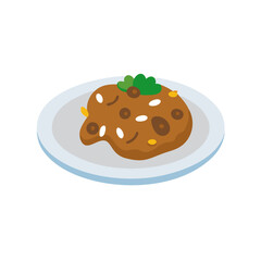 Stylized illustration of Salisbury steak on a white plate