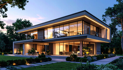 luxury home in the morning front 3D elevation