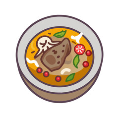 Delicious and colorful illustrated bowl of Thai curry soup