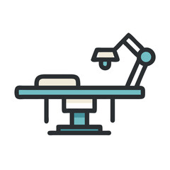 Stylized examination table illustration with light on a black background