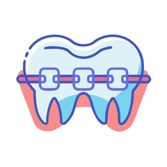 Cartoon tooth with braces for dental care concept