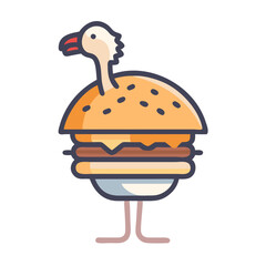 Funny burger hybrid with a bird head on top
