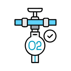 Oxygen tank symbol with piping on a black background