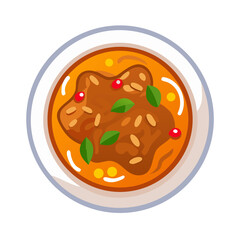 Stylized bowl of food with basil and berry garnish