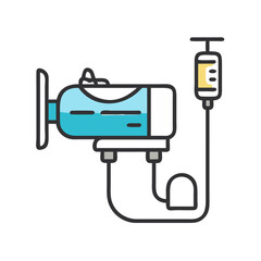 Flat graphic of medical infusion system with black background