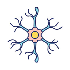 Isolated neuron cell illustration on black background in flat style