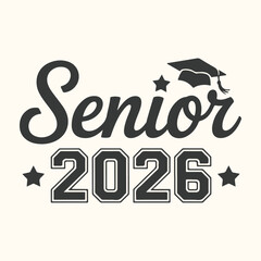 Vector art of senior 2026 graduation cap and stars text design