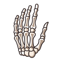 Cartoon skeleton hand illustration against a stark black background