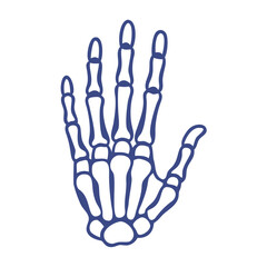 Isolated blue skeleton hand on black background graphic design
