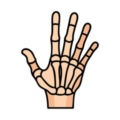 Flat vector illustration of bony hand on black background