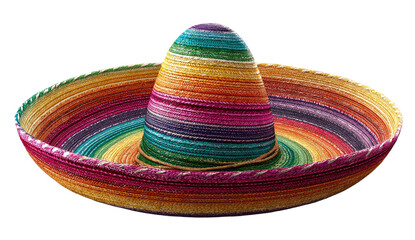 Vibrant multi-colored sombrero, wide brimmed, conical crown