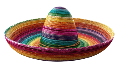 Vibrant multi-colored sombrero, wide brimmed, conical crown