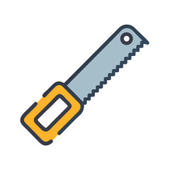 Illustration of hand saw, construction equipment on black background