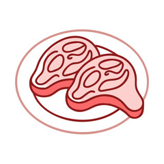 Stylized steaks on plate against black background illustration