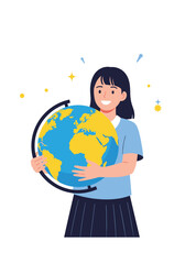 Fototapeta premium Happy young woman holding the earth globe in her hands