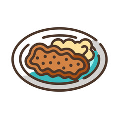 Vector Illustration: Schnitzel and Mashed Potatoes on a Plate