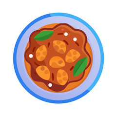 Colorful dish of curry with vegetables viewed from above
