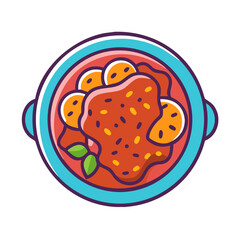 Illustration of a stew in a turquoise bowl, flat style