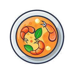 Colorful shrimp soup cartoon style illustration in round bowl