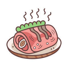 Cartoon meat roll dish with topping on black background