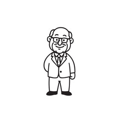Old person in formal suit black and white vector illustration portrait elegant classic digital artwork