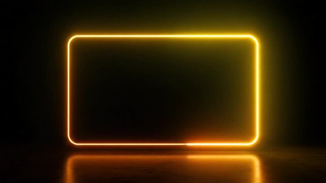 Glowing neon rectangle with rounded corners, emitting a warm orange light against a dark background.