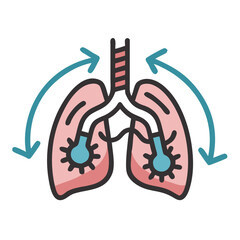 Lungs illustration with arrows and viral infection depiction