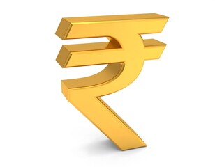 Gold rupee symbol, 3D render