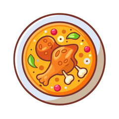 Cartoon chicken drumsticks in golden sauce served on plate