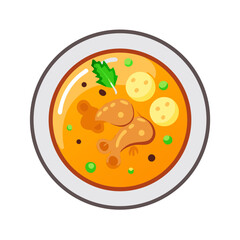 Bowl of Chicken and Vegetable Soup Flat Vector Illustration