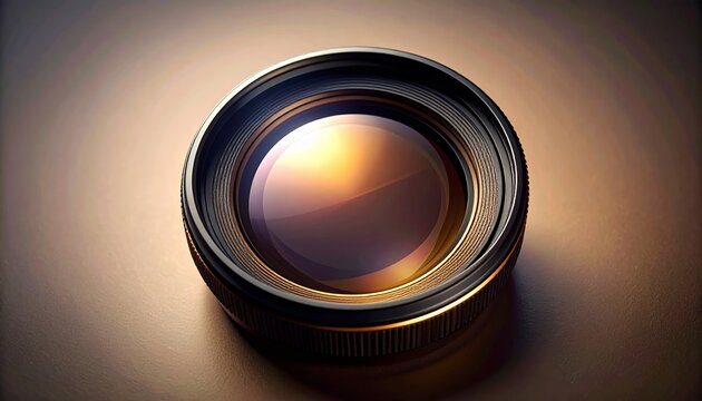 Aesthetic camera lens illustration with captivating golden light reflection effect