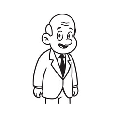 Old person in formal suit black and white vector illustration portrait elegant classic digital artwork