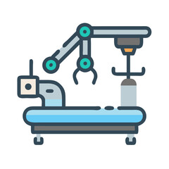 Robotic arm manufacturing equipment in minimalist flat design illustration