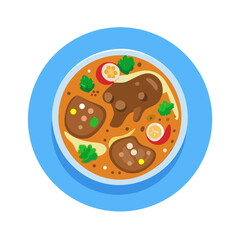 Stylized flat illustration of Asian curry in a blue bowl