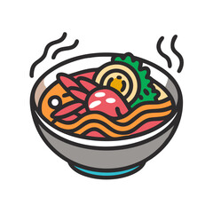 Fototapeta premium Stylized ramen bowl illustration featuring shrimp and various toppings