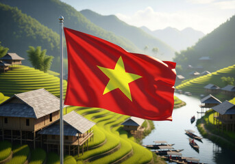 Discover stunning Vietnamese landscapes with iconic rice terraces and traditional architecture, perfect for travel blogs, cultural promotions, and tourism campaigns showcasing Vietnam