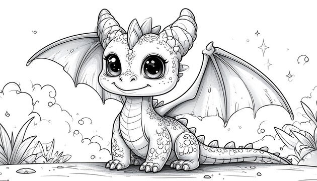 Cute cartoon dragon coloring page