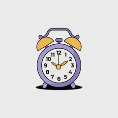 Alarm clock illustration with purple frame and gold bells time management concept for design and marketing material projects