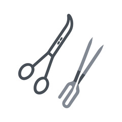 Stylized surgical forceps and dissecting fork on black background