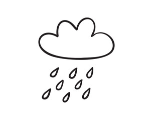 Cloud with rain hand drawn doodle icon. Outline drawing cloud with rain