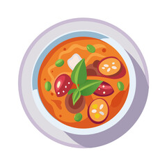 Overhead shot of vibrant soup bowl on dark background