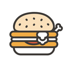 Flat vector illustration of a stacked chicken burger