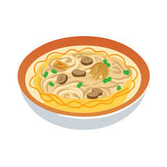 Bowl of noodle soup with mushrooms and scallions