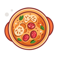 Delicious tomato soup bowl illustration on dark background
