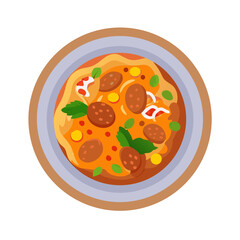 Overhead shot of a cartoon style pepperoni pizza