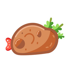 Cartoon style roasted meat cut with garnish illustration