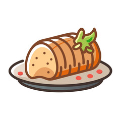 Cartoonish vegetable roll on plate with leafy garnish illustration