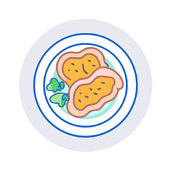 Stylized chicken cutlets on plate with salad illustration art